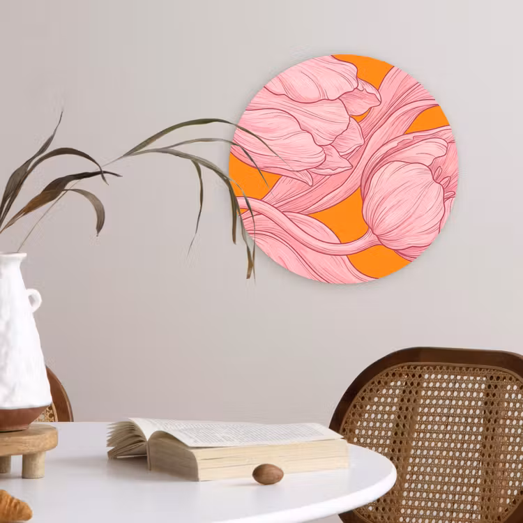 Muurcirkel glas - Roze bloemen - Modern - Roze bloemen - Modern Wandcirkel plexiglas klein