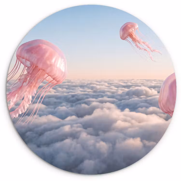 Muurcirkel glas - Roze dier - Wolken - Roze dier - Wolken Wandcirkel plexiglas klein
