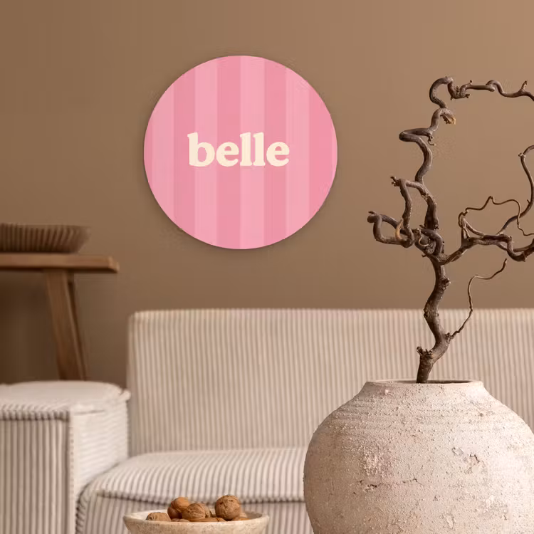 Roze - Gestreept - Belle Wandcirkel plexiglas klein -sfeer1