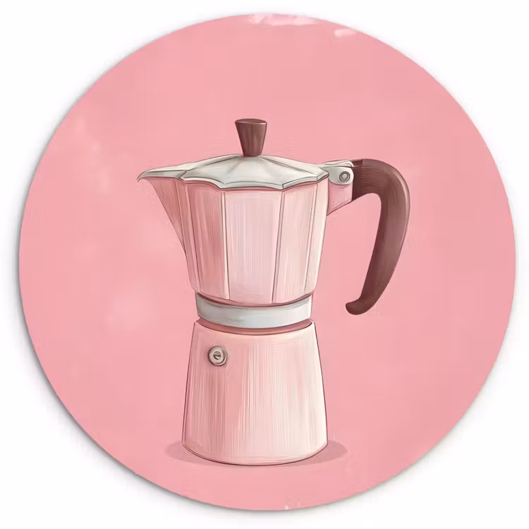 Roze - Mokkapot - Illustratie - Koffie Wandcirkel plexiglas klein -3d