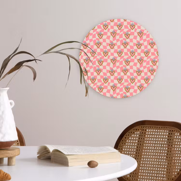 Roze - Retro - Patroon - Geblokt Wandcirkel plexiglas klein 852 -sfeer4