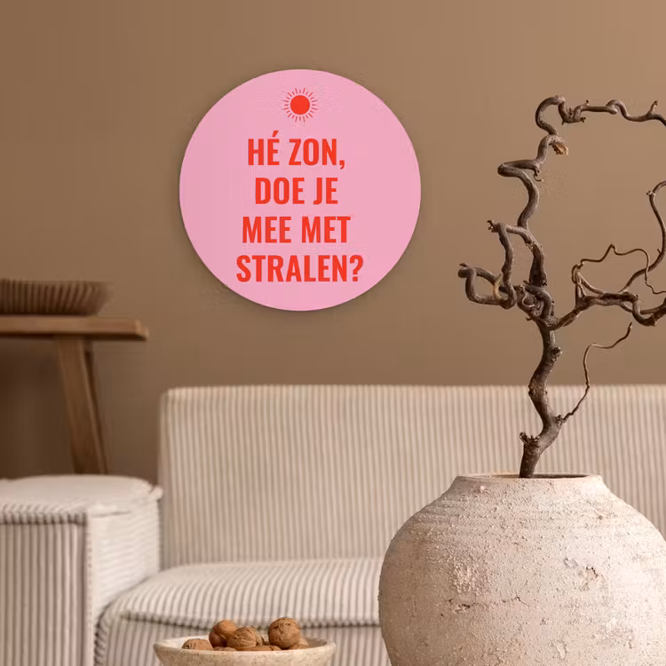 Roze - Zon - Quote Wandcirkel plexiglas klein -sfeer1
