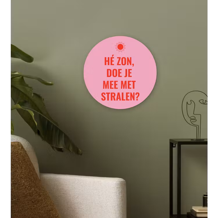 Roze - Zon - Quote Wandcirkel plexiglas klein -sfeer3