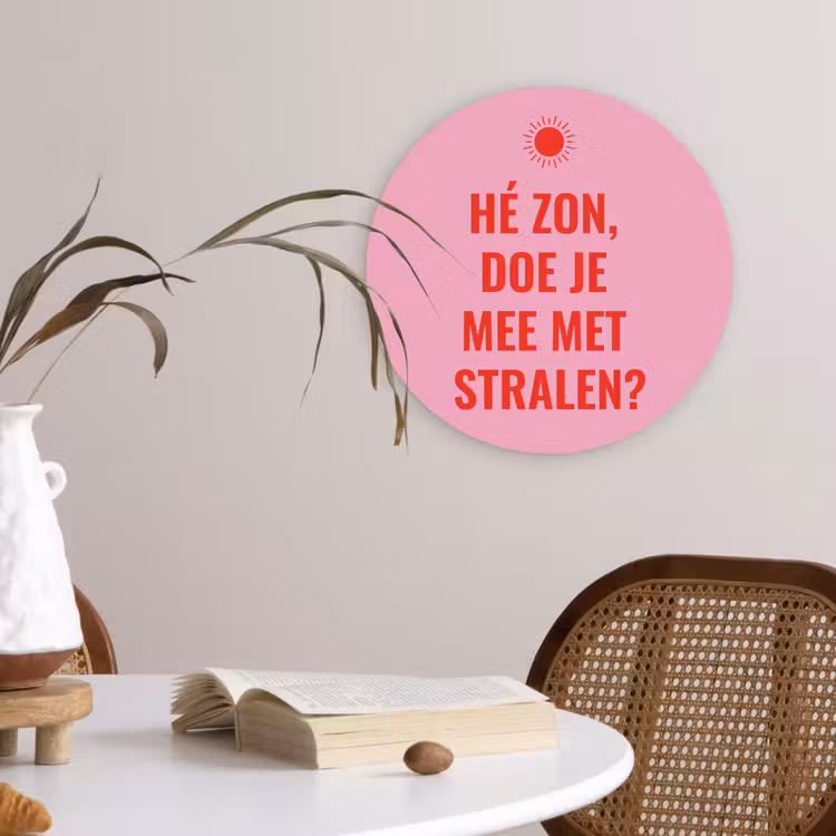 Roze - Zon - Quote Wandcirkel plexiglas klein -sfeer4