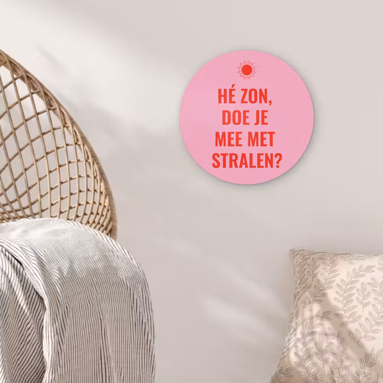 Roze - Zon - Quote Wandcirkel plexiglas klein -sfeer5