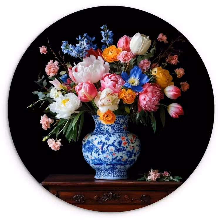 Rozen - Bloemen - Vaas - Boeket Wandcirkel plexiglas klein -3d