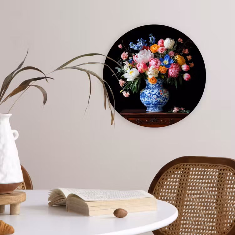Rozen - Bloemen - Vaas - Boeket Wandcirkel plexiglas klein -sfeer4