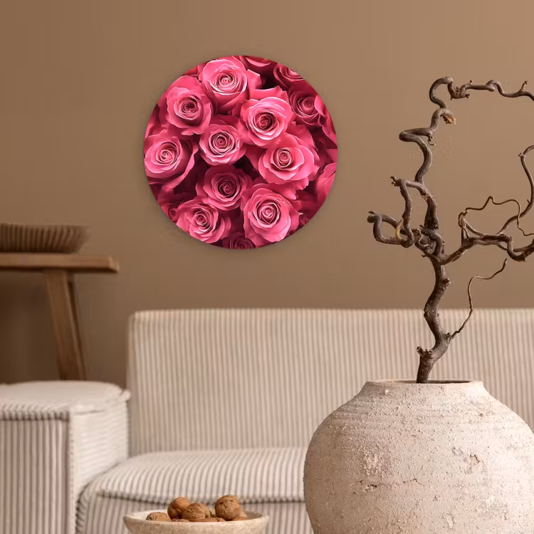 Rozen - Pink - Bloem Wandcirkel plexiglas klein -sfeer1