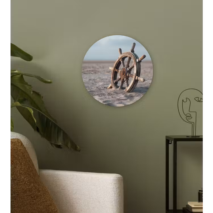 Scheepsstuur - Hout - Bruin - Zand Wandcirkel plexiglas klein -sfeer3