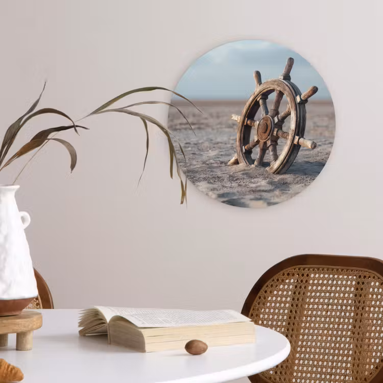 Scheepsstuur - Hout - Bruin - Zand Wandcirkel plexiglas klein -sfeer4