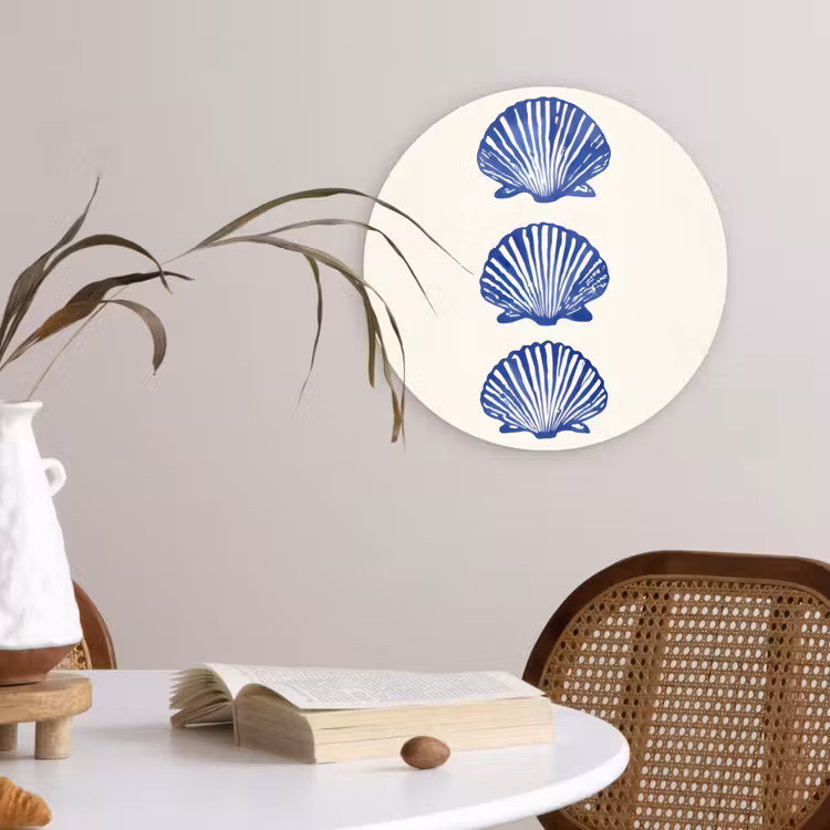 Schelpen - Blauw - Patroon Wandcirkel plexiglas klein -sfeer4