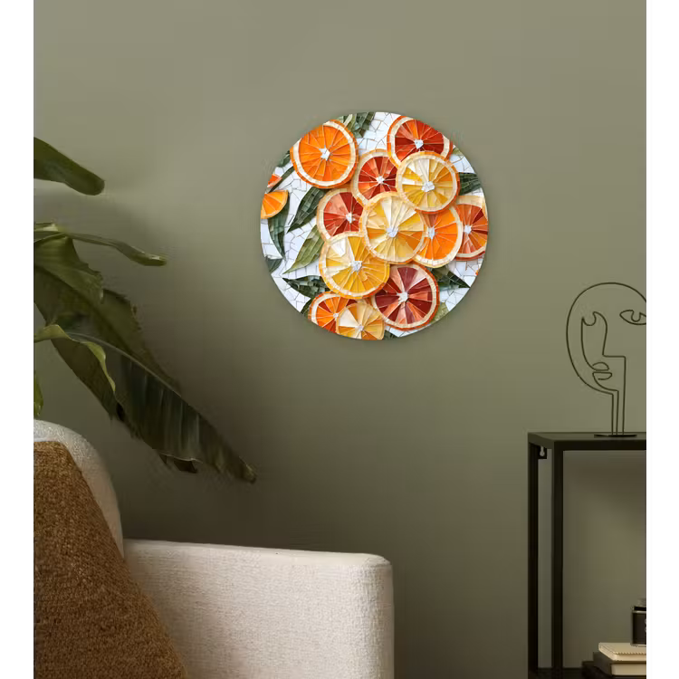 Schijfjes - Fruit - Oranje - Mozaïek Wandcirkel plexiglas klein -sfeer3