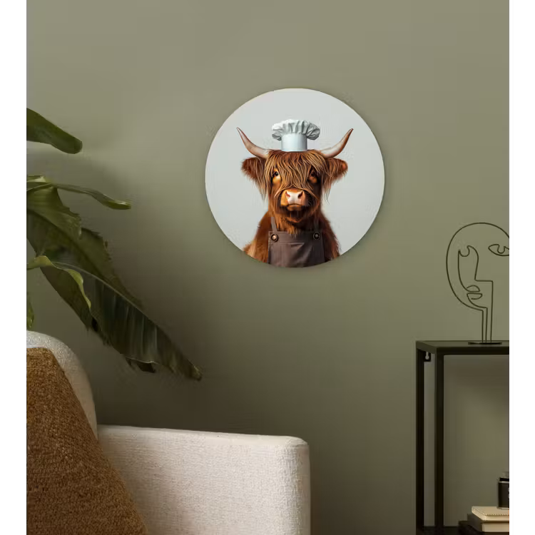 Schotse Hooglander - Bruin - Hoorns - Kokskleding Wandcirkel plexiglas klein -sfeer3