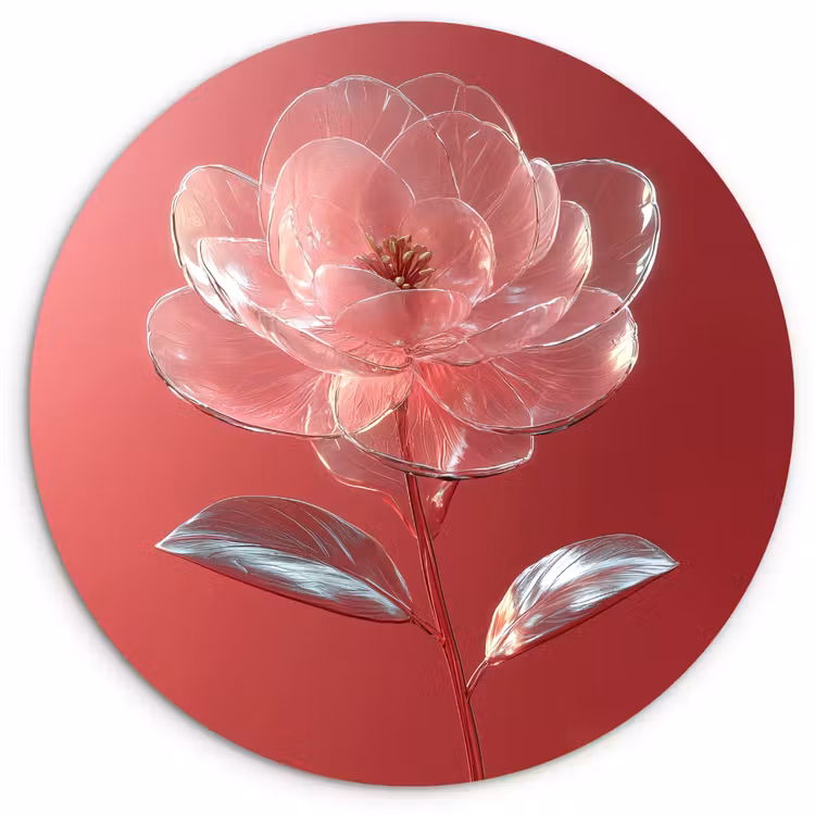 Sierlijk - Bloem - Roze - Glazen Wandcirkel plexiglas klein -3d