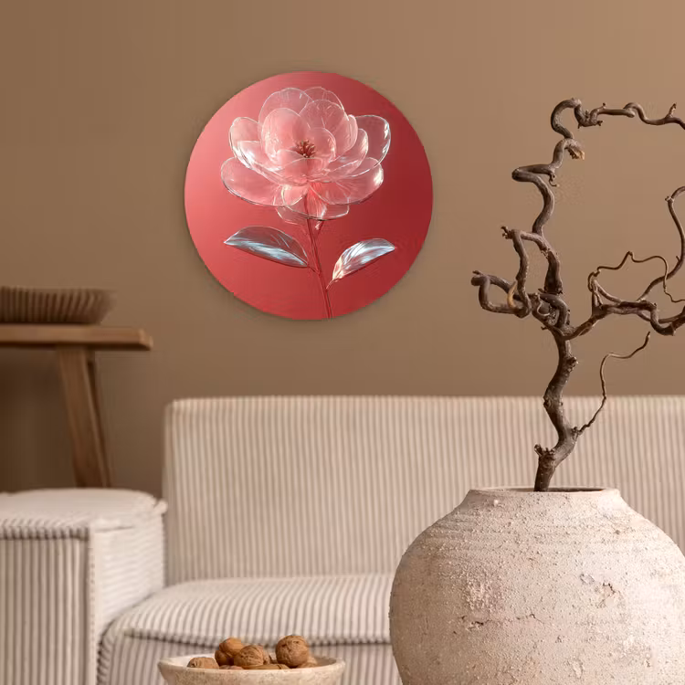 Sierlijk - Bloem - Roze - Glazen Wandcirkel plexiglas klein -sfeer1