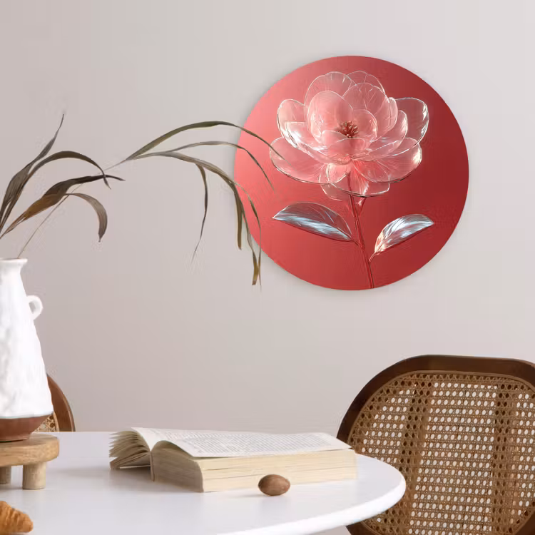 Sierlijk - Bloem - Roze - Glazen Wandcirkel plexiglas klein -sfeer4