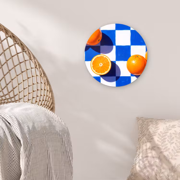 Muurcirkel glas - Sinaasappel - Geruit - Eten - Sinaasappel - Geruit - Eten Wandcirkel plexiglas klein