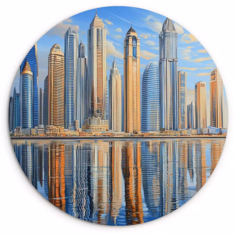 Skyline - Wolkenkrabbers - Water - Blauw Wandcirkel plexiglas klein -3d