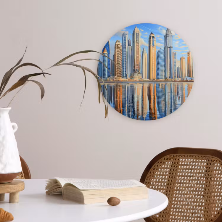 Skyline - Wolkenkrabbers - Water - Blauw Wandcirkel plexiglas klein -sfeer4