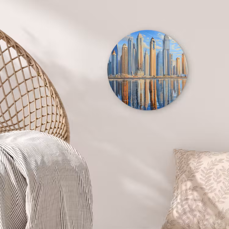 Skyline - Wolkenkrabbers - Water - Blauw Wandcirkel plexiglas klein -sfeer5