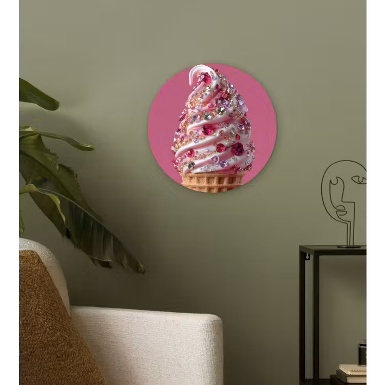 Softijs - Edelstenen - Roze - Hoorntje Wandcirkel plexiglas klein -sfeer3