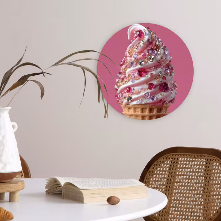 Softijs - Edelstenen - Roze - Hoorntje Wandcirkel plexiglas klein -sfeer4
