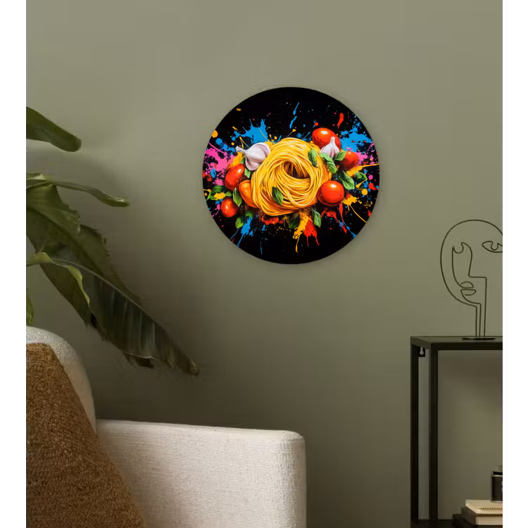 Spaghetti - Graffiti - Verf - Kleurrijk - Eten - Modern Wandcirkel plexiglas klein -sfeer3