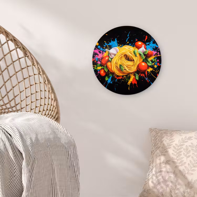 Spaghetti - Graffiti - Verf - Kleurrijk - Eten - Modern Wandcirkel plexiglas klein -sfeer5
