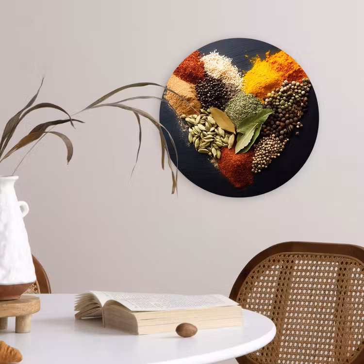 Specerijen - Mix - Hartvorm - Zwart Wandcirkel plexiglas klein -sfeer4