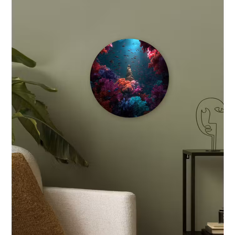 Standbeeld - Zeebodem - Koraal - Kleurrijk Wandcirkel plexiglas klein -sfeer3