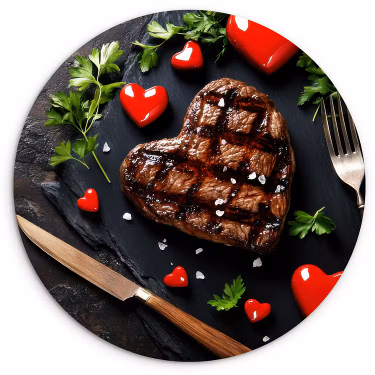 Steak - Hart - Bestek Wandcirkel plexiglas klein -3d