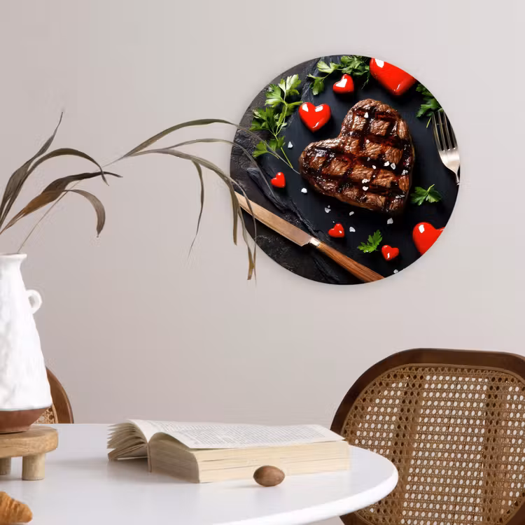 Steak - Hart - Bestek Wandcirkel plexiglas klein -sfeer4