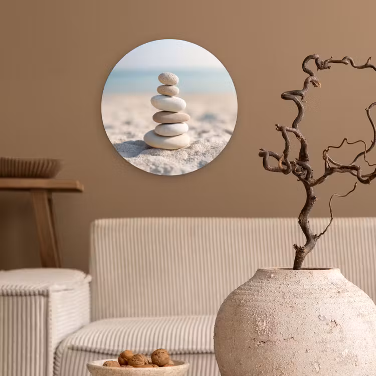 Stenen - Stapel - Zand - Zee Wandcirkel plexiglas klein -sfeer1