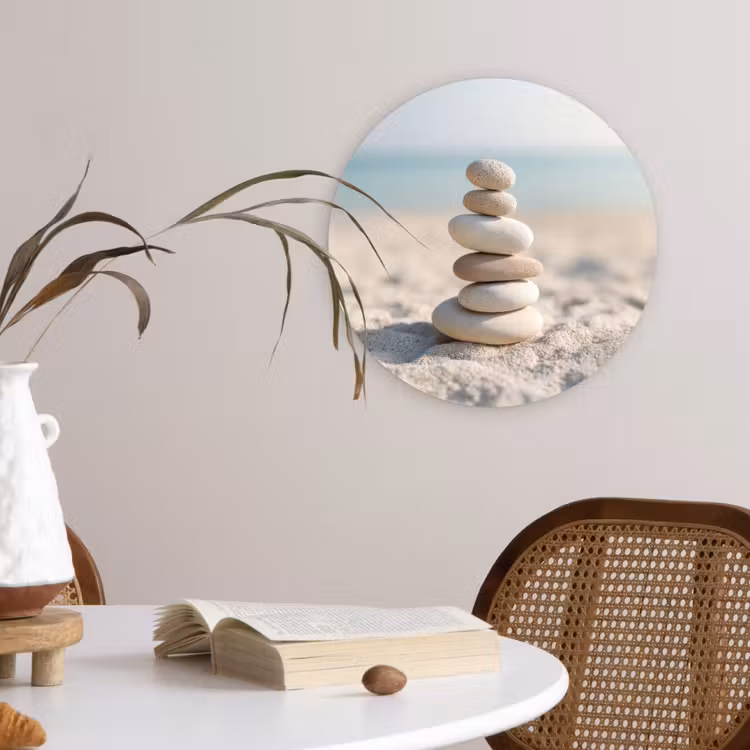 Stenen - Stapel - Zand - Zee Wandcirkel plexiglas klein -sfeer4