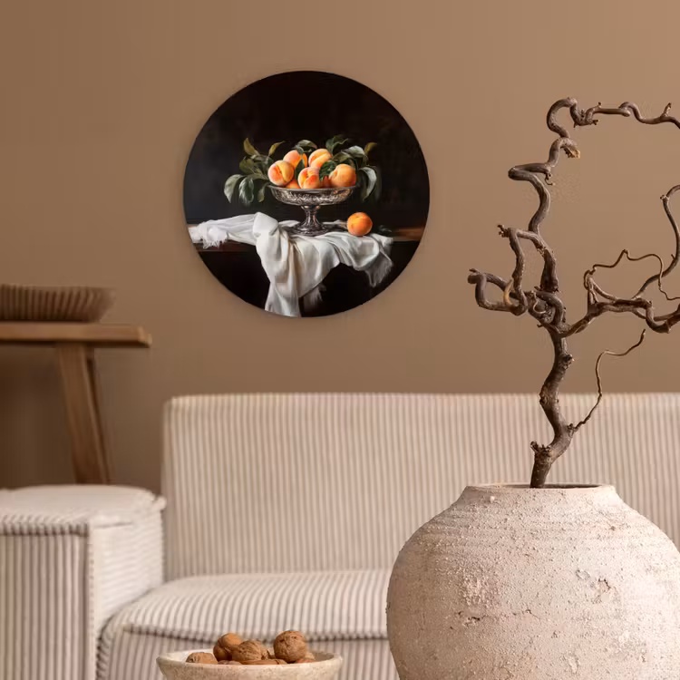 Stilleven - Perziken - Vintage Wandcirkel plexiglas klein -sfeer1