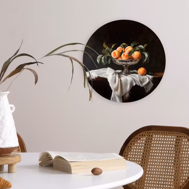 Stilleven - Perziken - Vintage Wandcirkel plexiglas klein -sfeer4
