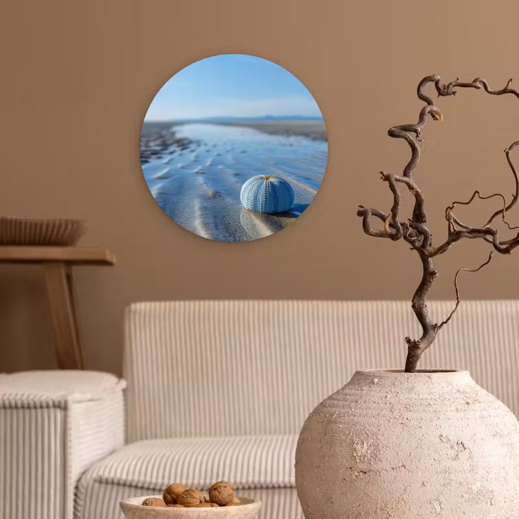 Strand - Schild - Water - Blauw Wandcirkel plexiglas klein -sfeer1