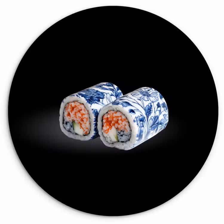 Sushi - Delfts blauw - Rijst - Vis - Elegant Wandcirkel plexiglas klein -3d