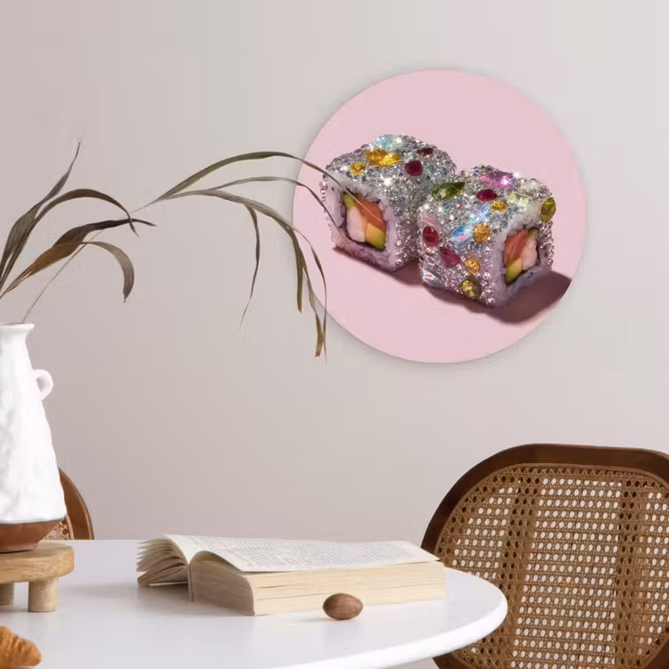 Sushi - Rolletjes - Steentjes - Kleurrijk Wandcirkel plexiglas klein -sfeer4