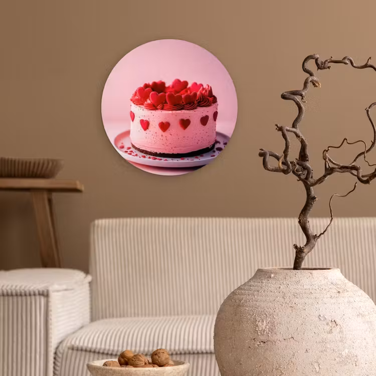 Taart - Hart - Roze Wandcirkel plexiglas klein -sfeer1