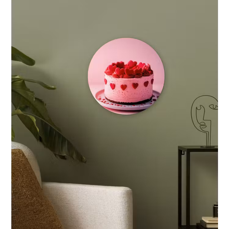 Taart - Hart - Roze Wandcirkel plexiglas klein -sfeer3