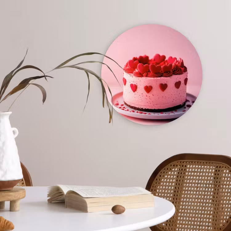 Taart - Hart - Roze Wandcirkel plexiglas klein -sfeer4