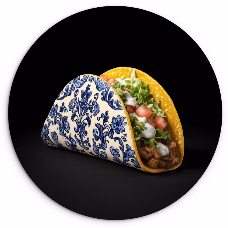 Taco - Vlees - Salade - Delftsblauw - Motief Wandcirkel plexiglas klein -3d