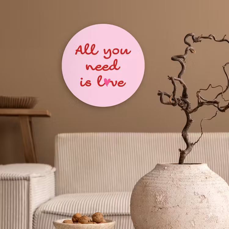 Tekst - Roze - Love - Hart Wandcirkel plexiglas klein -sfeer1