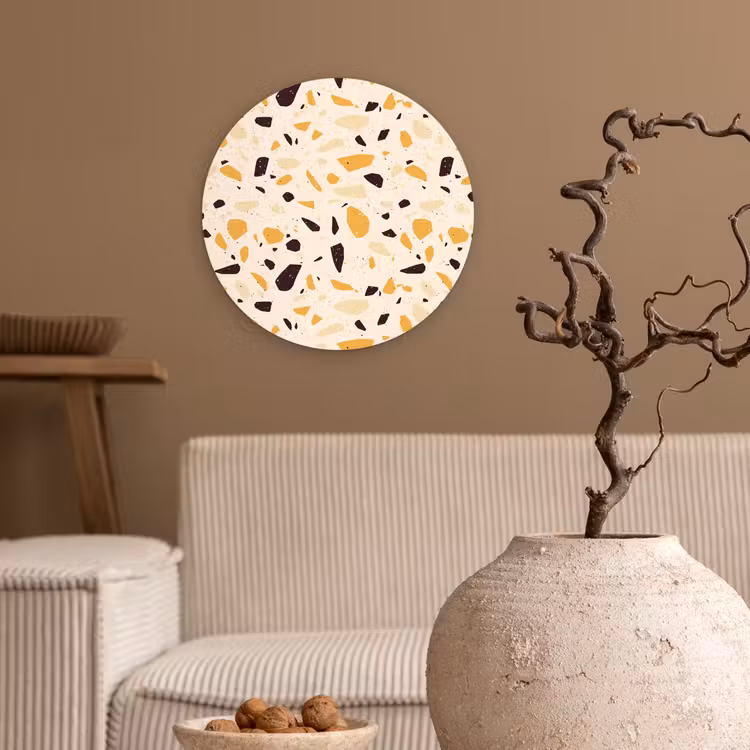 Terrazzo - Patroon - Geel - Wandcirkel plexiglas klein 852 -sfeer1