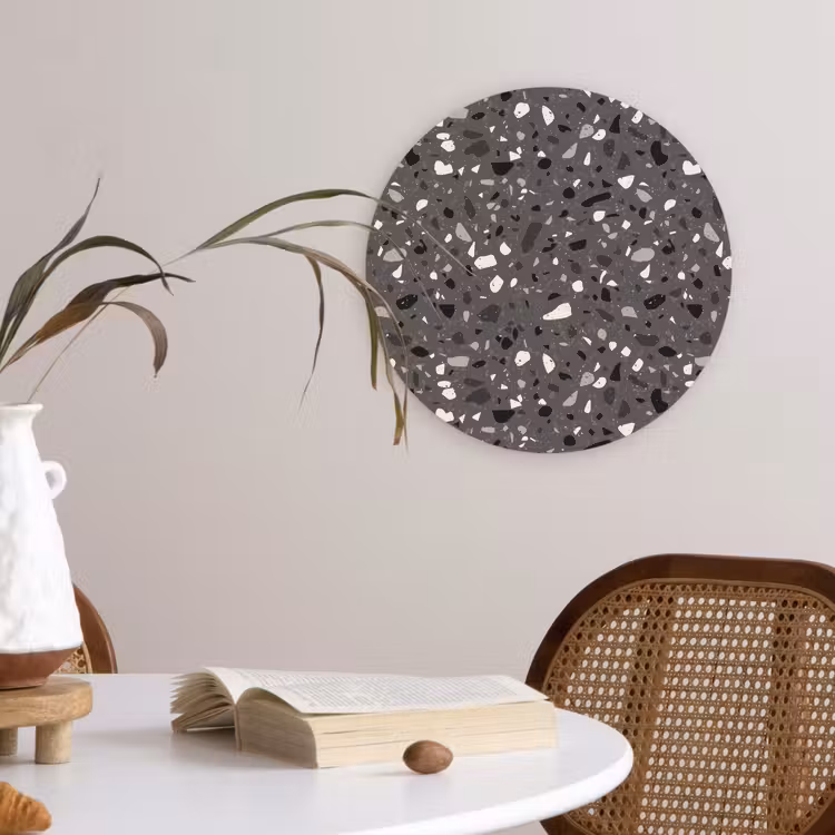 Terrazzo - Patroon - Grijs Wandcirkel plexiglas klein 852 -sfeer4