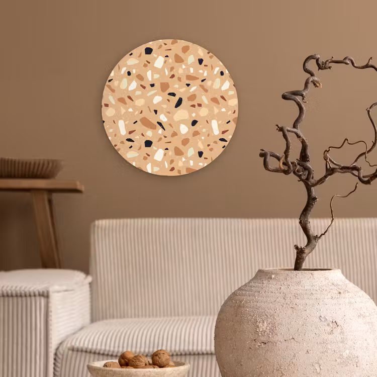 Terrazzo - Patroon - Kleurrijk - Oranje Wandcirkel plexiglas klein 852 -sfeer1