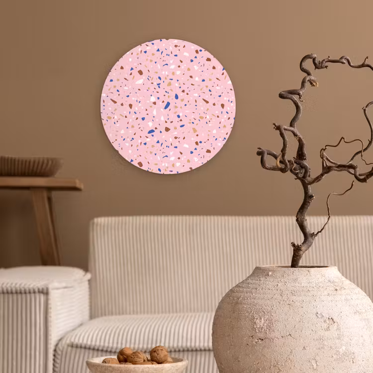 Terrazzo -  Patroon - Kleurrijk - Roze Wandcirkel plexiglas klein 852 -sfeer1