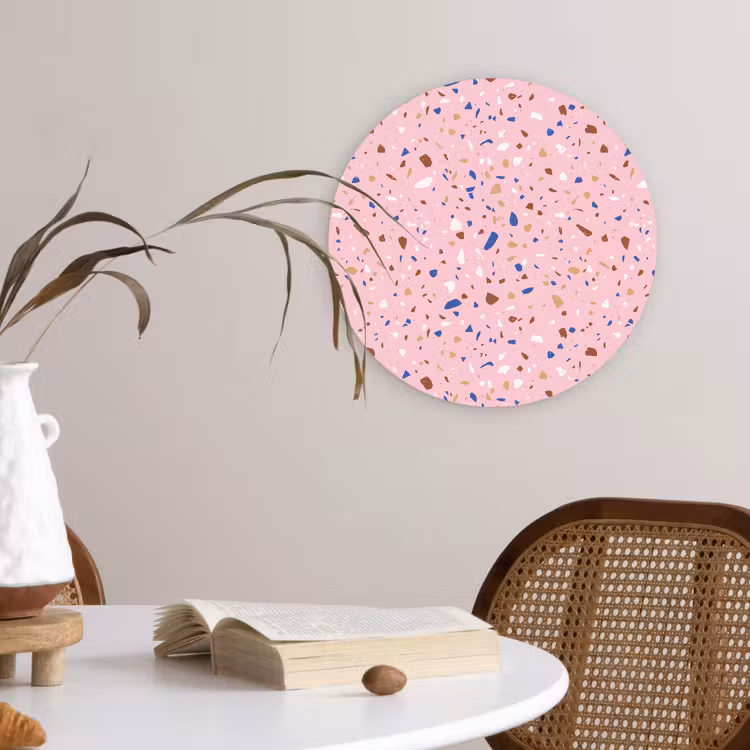 Terrazzo -  Patroon - Kleurrijk - Roze Wandcirkel plexiglas klein 852 -sfeer4