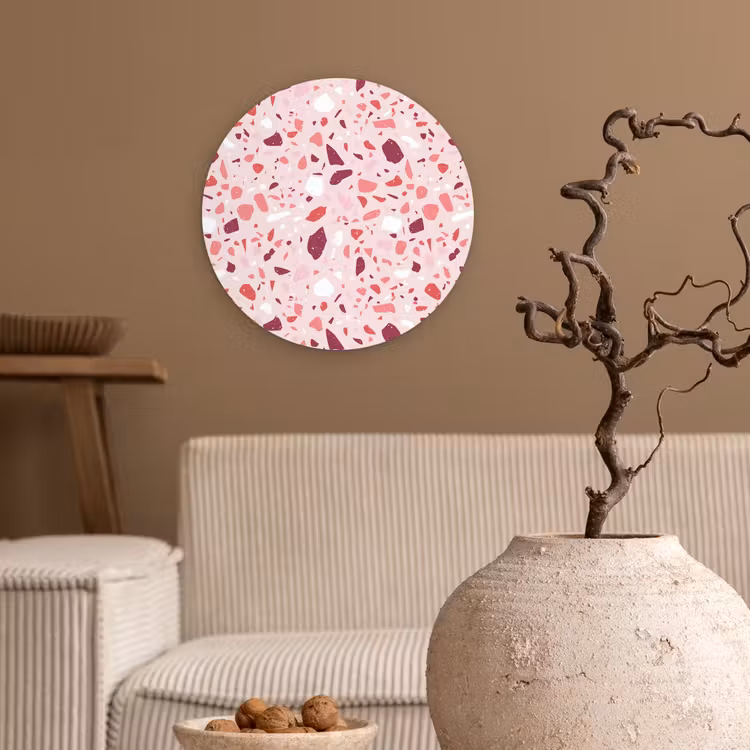 Terrazzo - Patroon - Roze Wandcirkel plexiglas klein 852 -sfeer1